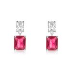 Red 925 Sterling Silver Double Rectangle Cubic Zirconia Dangle Earrings