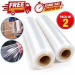 2 X STRONG ROLLS CLEAR PALLET STRETCH SHRINK WRAP CLING FILM 400MM x 250M 17 Mic