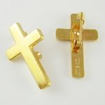 Pair Of 24K Gold Plated Christian Cross Lapel Pin - 24 Karat Religious Catholic