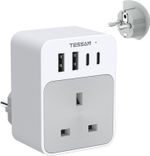 5 IN 1 UK to European Travel Plug Adapter with 2 USB C & 2 USB A for Spain Frace