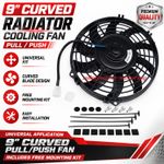 UNIVERSAL 9" Curved PULL/PUSH RADIATOR COOLING FAN + Free MOUNTING KIT.