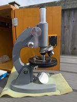 Vintage Chinese Laboratory Microscope in Locking Wooden Case w/ Slides