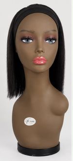 A natural deep black short bob headband wig, straight and smooth