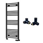 Reina Capo Flat Black Bathroom Heated Towel Rail 1200 x 500 and Manual Valves