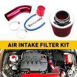 Car Cold Air Intake Filter Induction Pipe Kit Hose System Universal 3in 76mm Red
