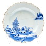 Chinese Porcelain Plate Cobalt Blue White Ribbon Rim Landscape Kangxi Qing 18C