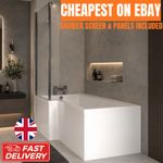 1700mm Left or Right Hand L Shaped Shower Bath Tub Shower Screen Panel INCLUDED