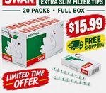 Swan Menthol Extra Slim Filter Tips Full Box 20 Packs Papers/Filters Plain
