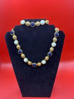 Rare Vintage Monet Nautical Set Rosette Link Collar Necklace & 7" Link Bracelet