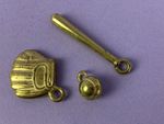 Original Vintage c1950's Unused Metal Baseball Charms Baseball Bat, Ball & Glove