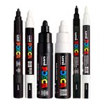 POSCA Black and White Bullet Tip Set of 6 Pens PC-5M, PC-7M, PC-3M