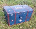 Antique Swedish Pine Nautical Travel Chest Trunk Boat Beach Fisherman's Cottage