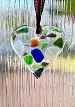 Sea glass Heart Stained Glass Suncatcher Multicolour Ready To Hang Decor