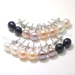 Wholesale 8 Pairs Natural Black White Pink Purple Freshwater Pearl Stud Earrings