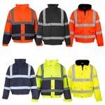 Hi Vis Security Bomber Jacket  Waterproof Padded Reflective Work Safety Coat