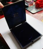 Commemorative Medal Case. Large type. Leatherette, Dark Blue Silk & Velvet lined