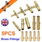 5PCS Brass Pipe Fitting Barbed Hosetail Joiner Tubing Connector Adapter Coupler