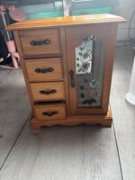 Vintage Wooden Jewellery Cabinet Armoire Mirror Box Storage Floral 10"