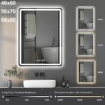 LED Bathroom Mirror with Touch Control 3 Color Lights Demister Anti-Fog Time