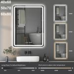 LED Bathroom Mirror with Touch Control 3 Color Lights Demister Anti-Fog Time