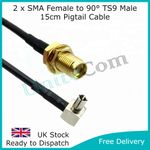 2 x 15cm Low Loss SMA Female to 90° TS9 Male Pigtail Adapter 4G 5G Antenna Cable