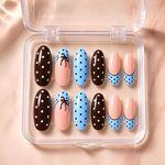 24 Polka dot Round Medium Press-On Nails Full Cover Brown Blue Nude, Glue Inc