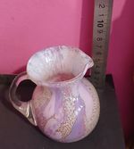 Vintage Murano Style Pink & White Spatter Glass Pitcher 1960s Retro