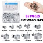 50Piece Mini Hose Clip Clamp Fuel Line Petrol Pipe Clamps Clips Stainless 9-18mm