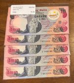 Malta: 5 x £10 Liri 1967 Malta Banknotes P36a 3rd series Good Condition 