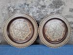 Pair Of Vintage Syrian Inlaid Wood Wall Plates 10" Mosaic Marquetry Decor