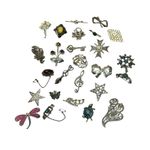 Job Lot 25 Vintage Silver Tone Brooches Rhinestone Butterfly Floral Faux Pearl