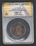 1794 (Head of 1794) Flowing Hair Large Cent | ANACS F02 Details #218