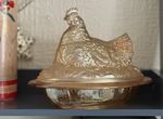 Large Vintage Amber Carnival Glass Hen on Nest Covered Dish Chicken w/ Chicks
