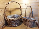 A Pair of Hand Woven Wicker Flower Baskets Lined with Handles Home Decor