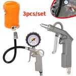3pcs/kit Tyre Inflator Duster Gun Auto Air Compressor Recoil Hose Line Tool Kit