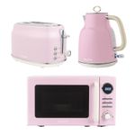 Salter Retro Pink Kettle, Toaster & Microwave Set – Rapid Boil 2-Slice Digital