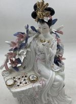 Chinese Lady figurine statue Vintage GORGEOUS Asian flower playing Go 1960 Beaut