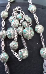 Sterling silver artisan necklace and bracelet flower design with turquoise chips