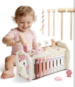 Educational Wooden Hammering Pounding Toys With Xylophone & Magnetic FishingGame