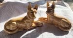 Vintage Alsatian German Shepherd Ceramic Pair Figurines Ornaments 70s 60s