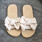 Women’s Beige Bow Slide Sandals Slip On Flat UK 7 EU 41 Synthetic Upper