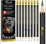 Set of 8 Drawlish Sketching Pencils,  B 2B 4B 6B 8B HB 2H 4H Drawing Shading