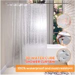 3D EVA Diamond Shower Curtain Clear Waterproof Plastic Water Cube Thicker &Hooks