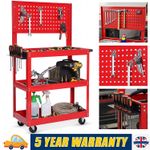 Tools Storage Trolley Heavy Duty 3 Tier with Pegboard 5Hooks for Garage Workshop