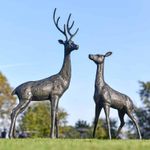 Pair of Aged Verdigris "Apollo & Neptune" Stag & Doe Garden Sculptures