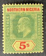 Northern Nigeria 1910 5 shilling green & red yellow stamp mint hinged