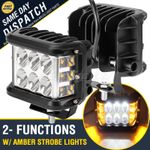 x2 Car Truck SUV W/ Strobe Amber 12-24V LED Work Light Bar Spot Lights Offroad