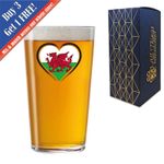 Wales Heart Pint Glass, Gift Boxed