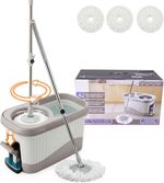 360° FLOOR FOOT PEDAL SPIN MOP BUCKET SET MICROFIBER ROTATING DRY WITH 3 HEADS