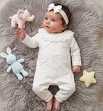 Baby Girl Romper Sleepsuit Babygrow Headband Bows Diamante Cotton IVORY